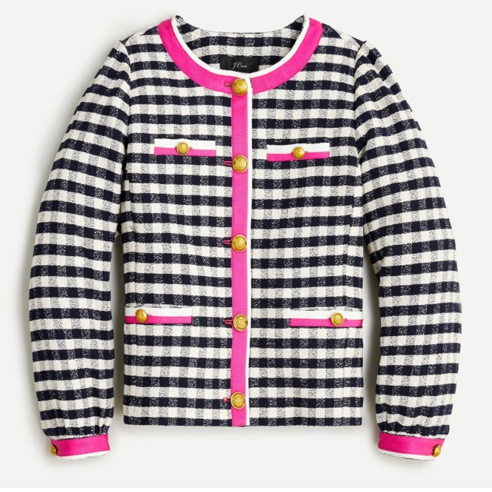 J Crew Grosgrain-trim jacket in gingham tweed